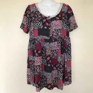 Babydoll Tunic Top Calico Floral Patchwork Print Blouse Vintage 90s Best Company
